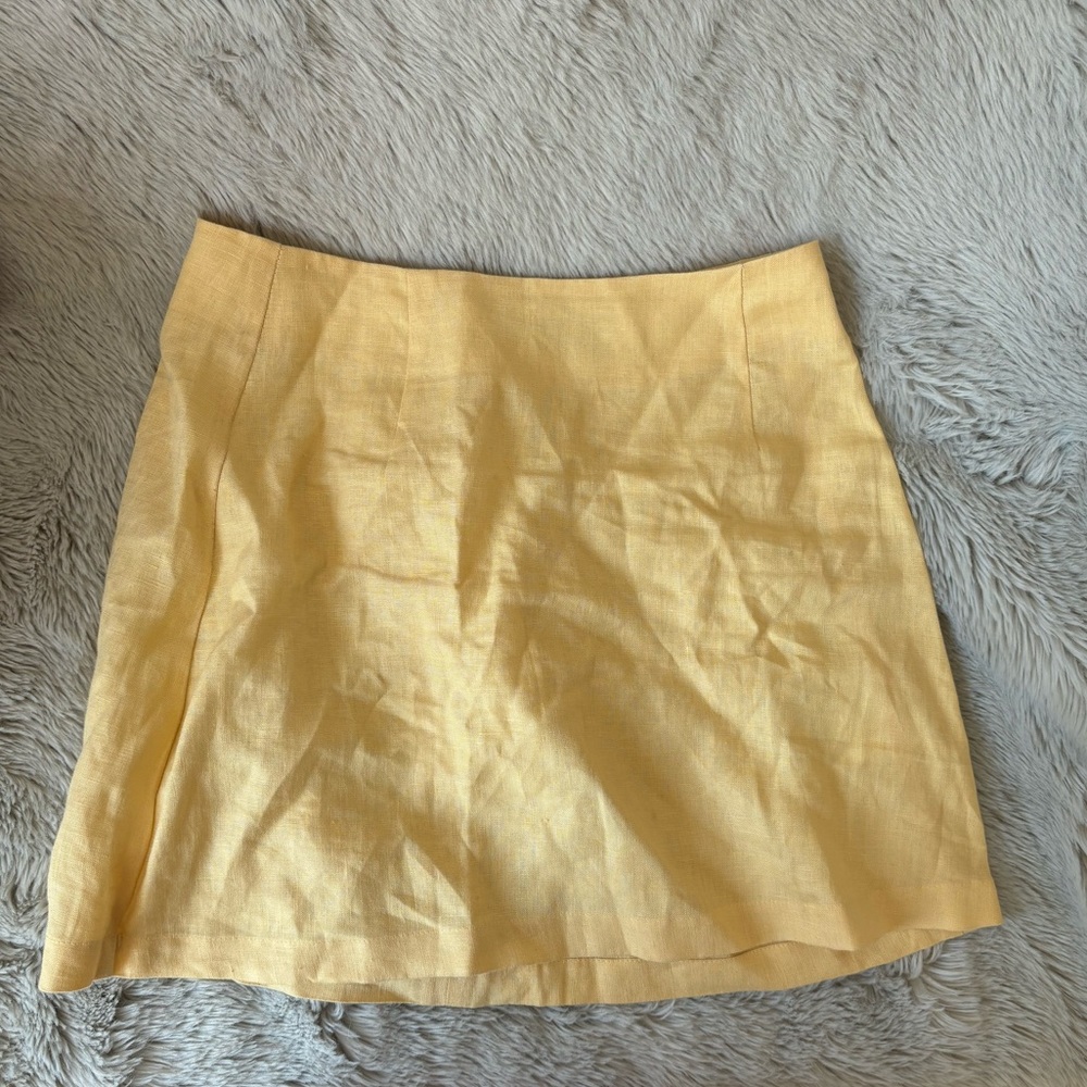 Yellow linen reformation mini skirt